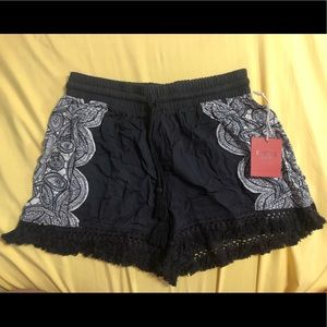 Black and White Boho Fringe Tassel Shorts